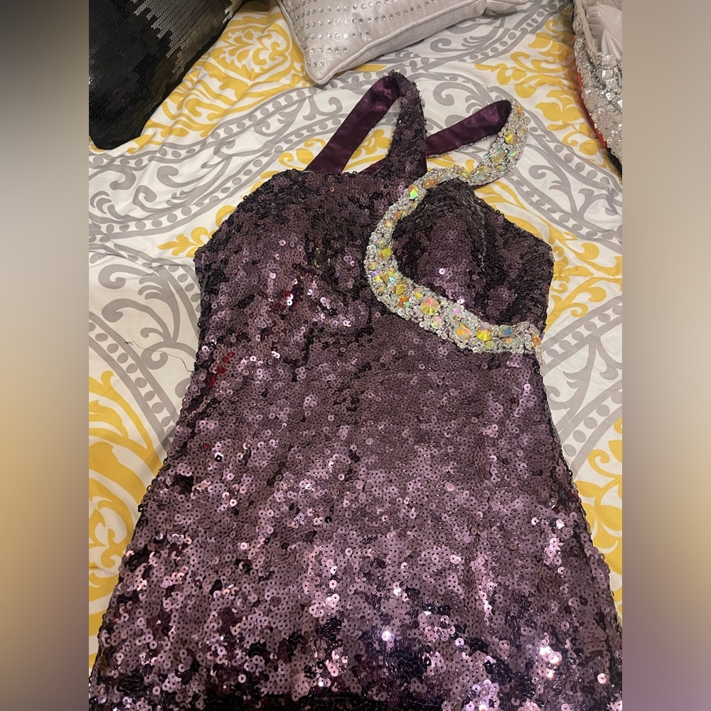 Purple Sequin Halter Dress